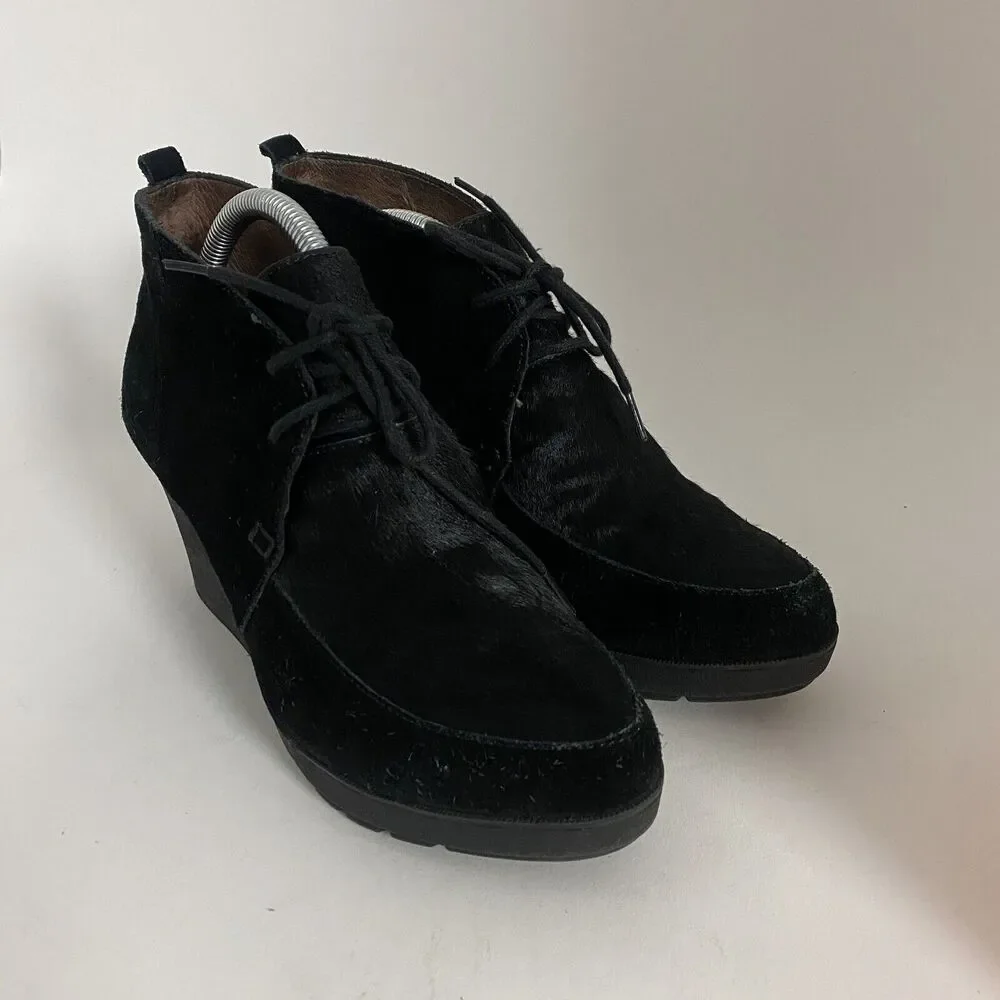 Donald J Pliner Women Sz 8 M Black Suede Nilos Ankle Wedge Booties Boots Lace Up